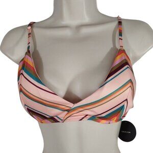 Lulus Pink Multicolor Triangle Bikini Top Women Size L Adjustable Straps NEW